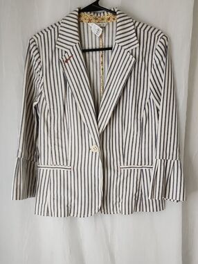 CAbi Cream and Navy Striped Tailored Blazer